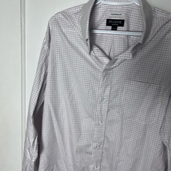 Jos. A. Bank Men's Red White Blue Check Plaid Traveler Traditional Fit Shirt 17 - Picture 3 of 6